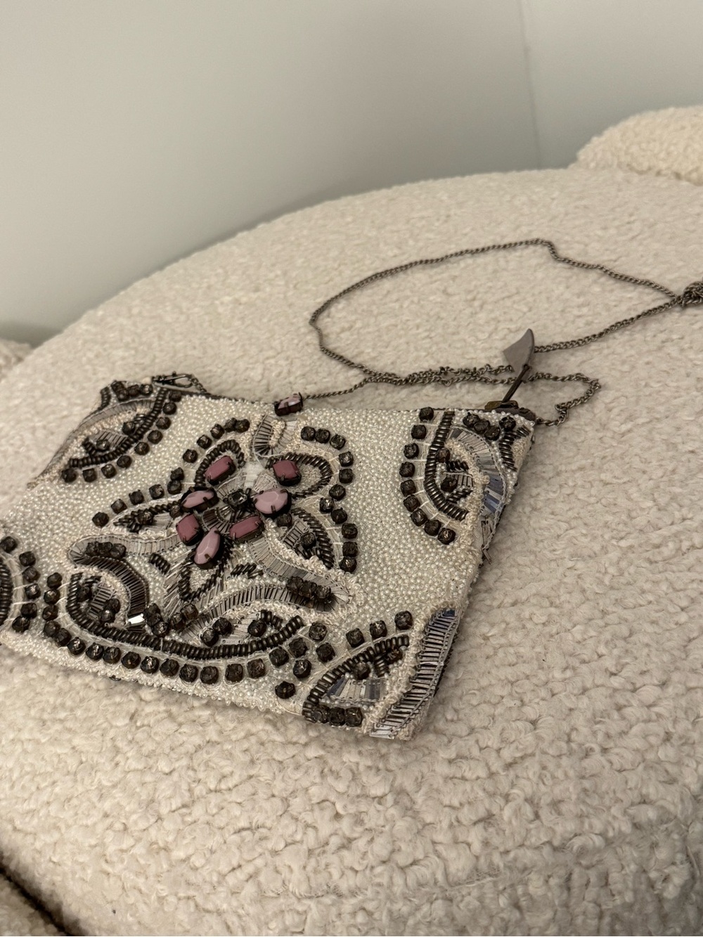 Vintage Embellished Ivory Beaded Purse